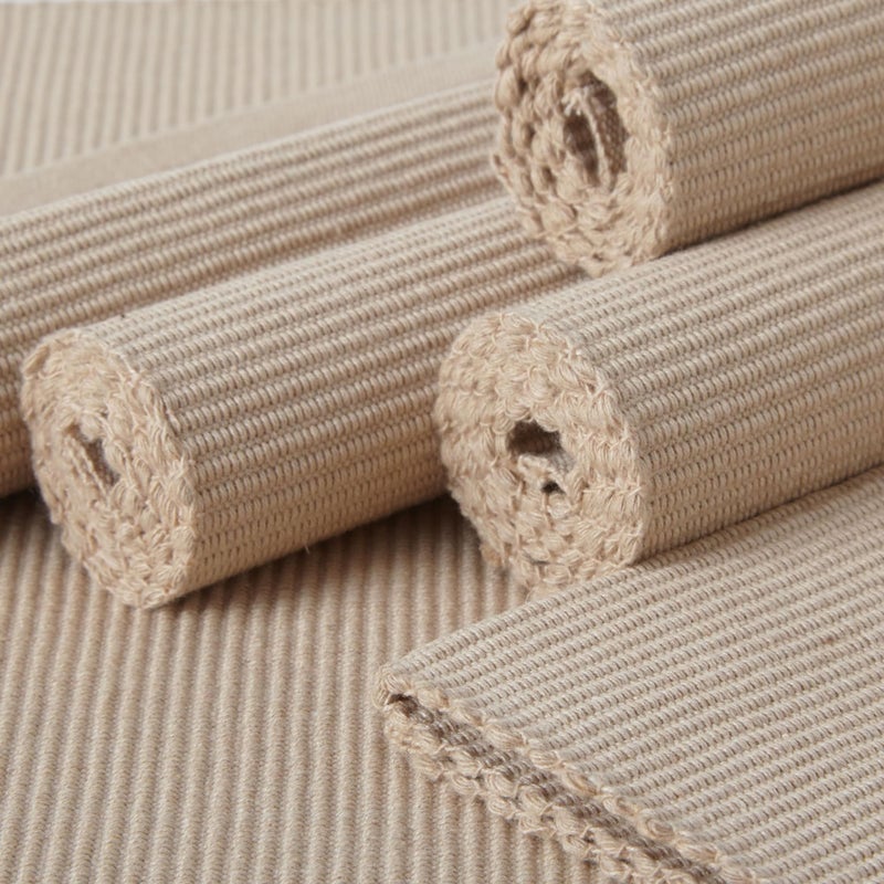 Encasa XO Dining Placemat Set of 6 | Solid Beige Color | Fine Ribbed Cotton Table mat | Size 19x13 in | Machine Washable - Image 5